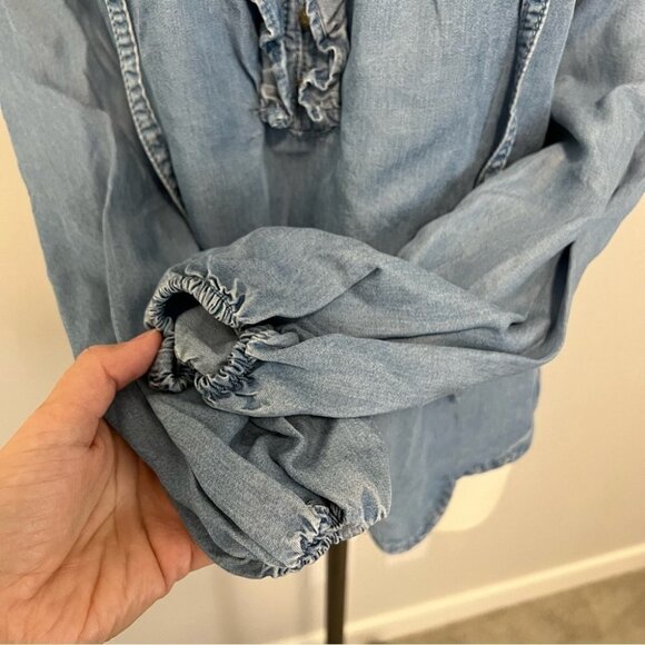 Anthropologie Maeve Chambray Ruffle Long Sleeve Top - Picture 11 of 15